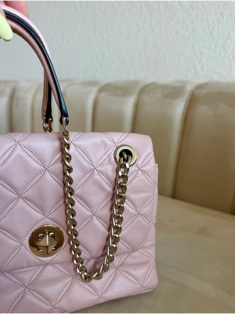 Quilted Pink Leather Kate Spade Bag with Gold Chain